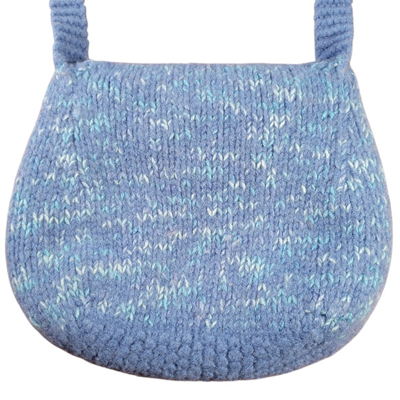 Handmade Felted Wool Shoulder Bag Blue Knit Purse Cotton Lined with Pockets Boho - Picture 2 of 15